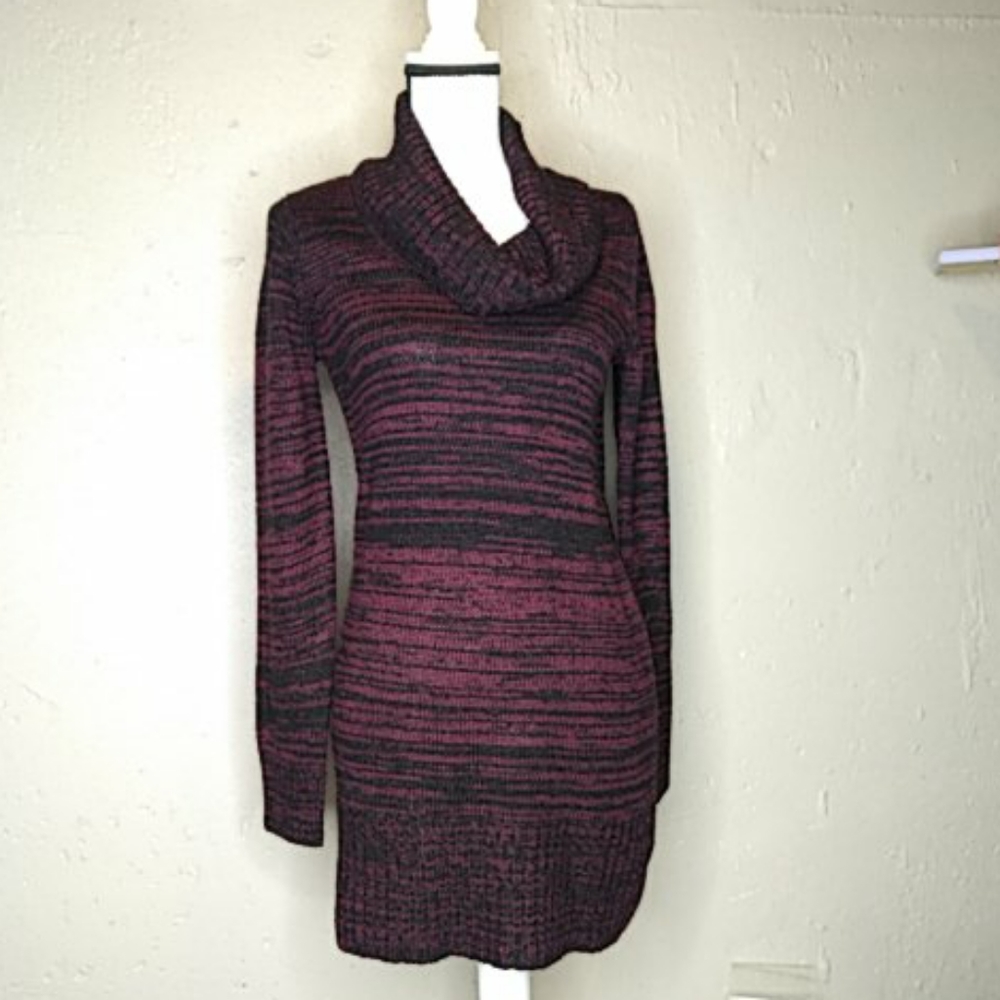 AB STUDIO Black Burgundy Long Cowl Sweater Sz M